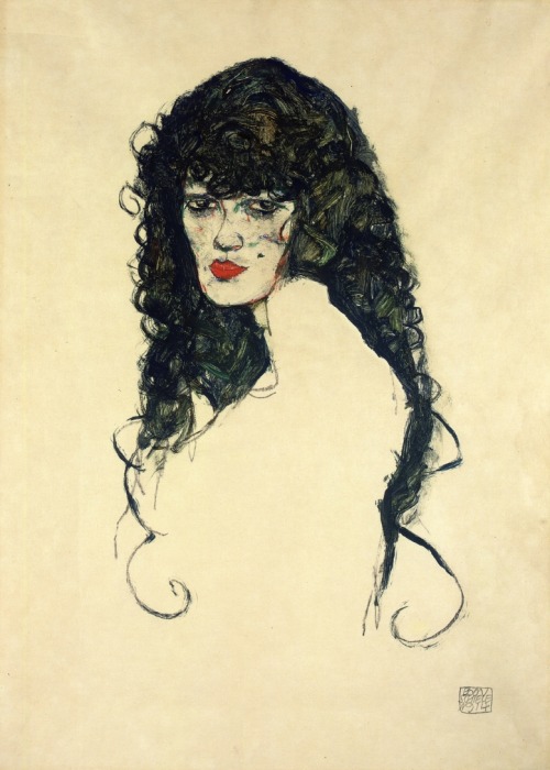 artist-schiele:Portrait of a Woman with Black Hair, 1914, Egon Schiele