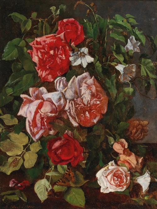 pintoras:Marie Absolon (Austrian, 1852 - 1926): Roses (1888) (via Dorotheum)