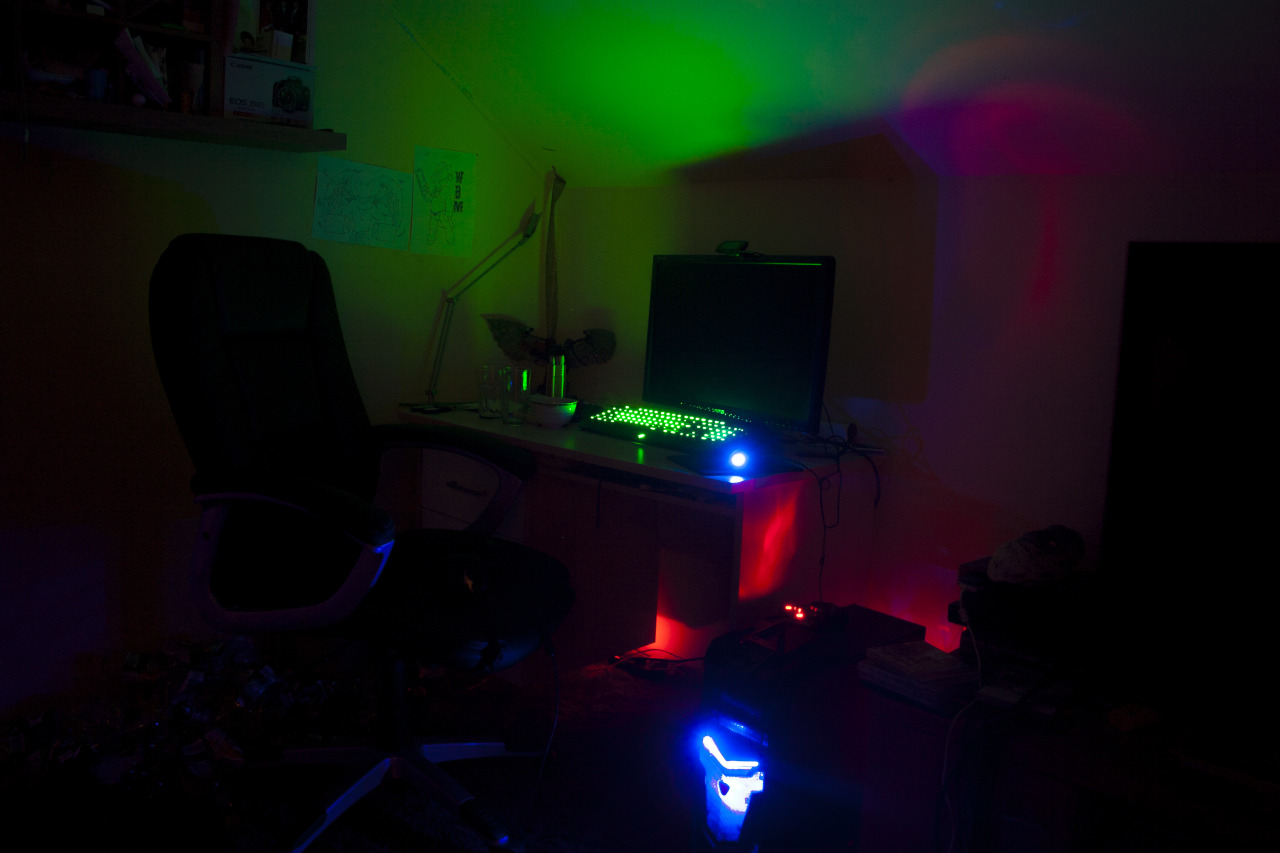 My desk and my pc set-up at night (long-exposure shot) aka &mdash;&mdash;&mdash;&mdash;&mdash;&mdash;&mdash;&ndash;Important