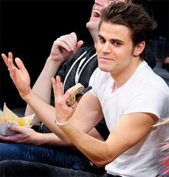 niansomerhalder:  Paul Wesley was at the lakers game in the kiss cam and he just pointed to his ring.    