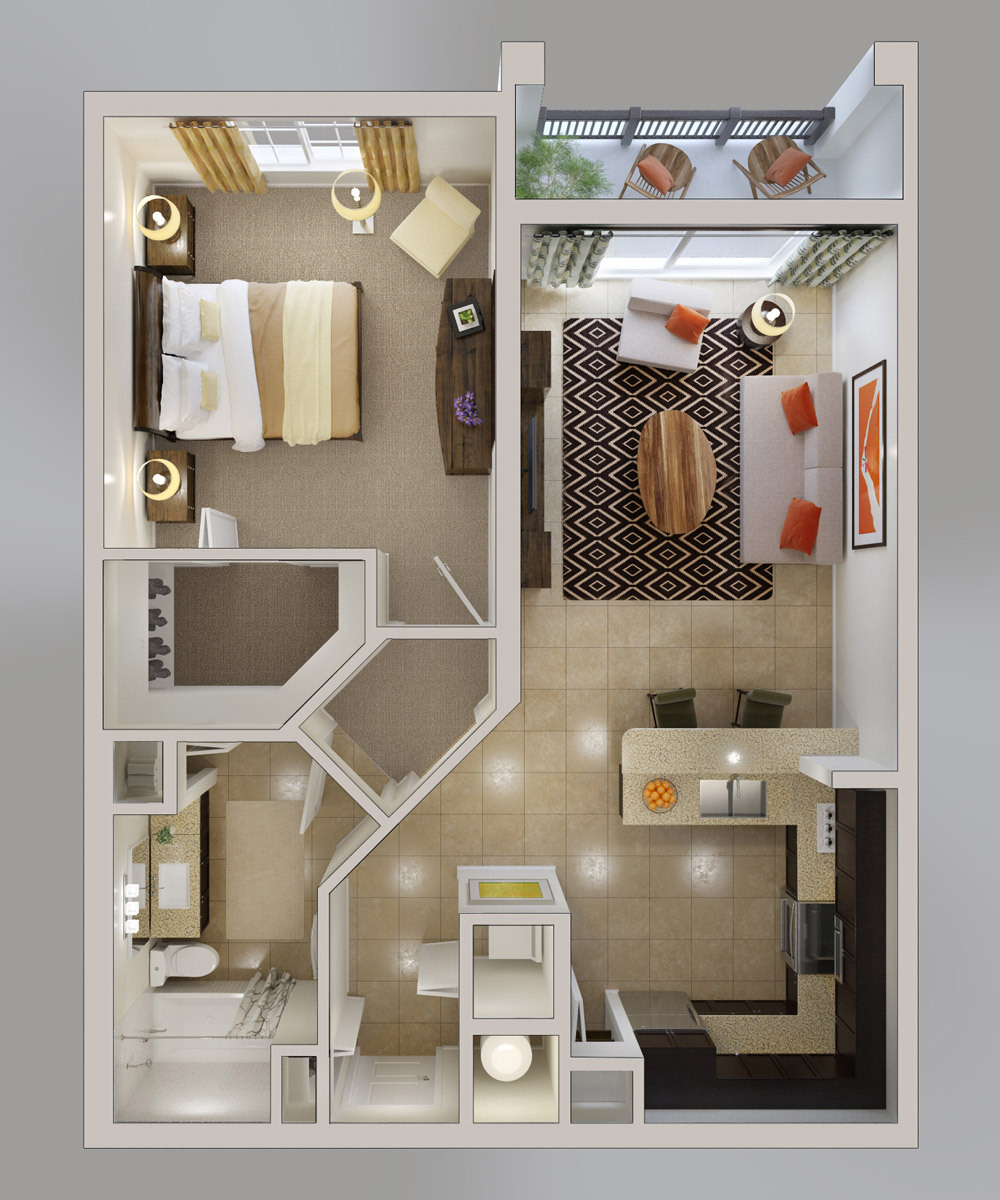 3d Floorplans Beacon 1 Bedroom Apartment Floorplan