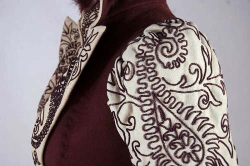 thevintagethimble:Wine and Ivory JacketJacket made of heavy wool in wine and cream. Tight fitting, h