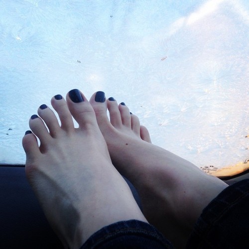 Icy windshield&hellip;when is Spring coming? :/ haha #charcoaltoes #feetondash #footfetish