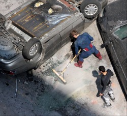 shieldsexual:  Chris Evans helping out on set: Avengers, Captain America: Civil War