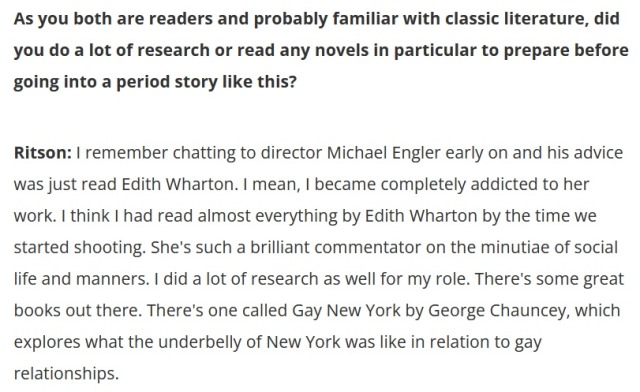 UM HELLO?? #FIRST i was processing the edith wharton thing and THEN i had to process that mr ritson namedropped  #noted work of lgbt historical research gay new york?  #by george chauncey?  #in an interview?  #and i didnt know about it?  #anyway. this is ridiculous. glad 2 know we are all on the same page here though. #blake ritson #the gilded age