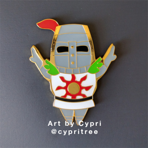 I tried my hand at designing some metal pins of Solaire, Siegmeyer and a bonfire(my favorite!) I&rsq