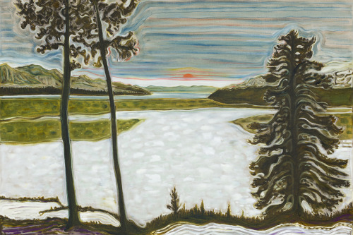 Billy Childish (british, born 1959) , Midnight Sun / Frozen Lake, 2017, OIl and charcoal on linen, 6