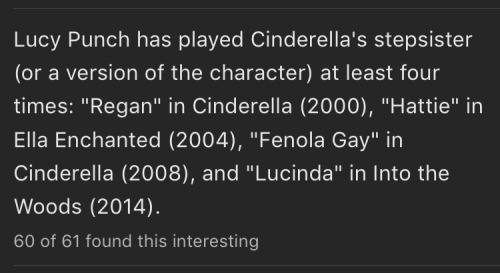 waitinghopingliving:  mkinnon:  i mean, there’s typecasting   and then there’s playing a version of cinderella’s stepsister four times four separate productions  Here’s a bit of an explanation: 