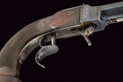 Cased percussion underhammer pistol from Bordeaux, France, mid 19th century.from Czerny’s Inte