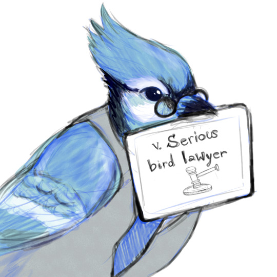 greenteaoctopus:  bitternsweetprince:  i saw a blue jay hopping around with a business card todayvery serious mr bird lawyer  Very Serious Bird Lawyer who learned Bird Law from Bird School, which is for birds.