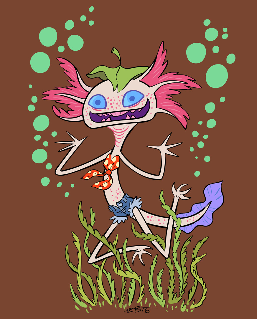 snaggle-teeth:  Lolly the axolotl playing in the swamp water. 
