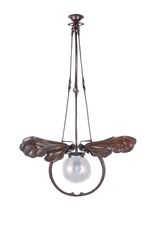 artnouveaustyle: Brass dragonfly ceiling lamp from around 1901 in the style of Koloman Moser. Source