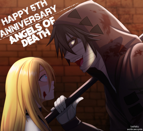 Happy 5th Anniversary to Angels of Death!! Based on the anime screenshot.