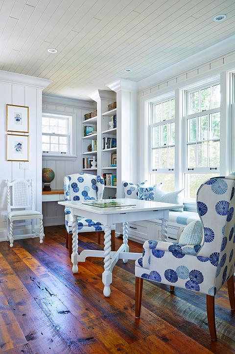Blue and white in the eating area