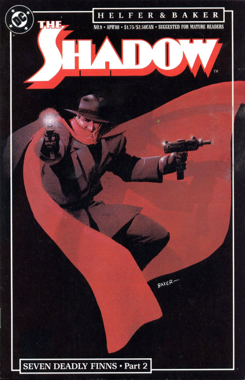 comicartistevolution:Kyle Baker 1988: The Shadow #8-13 covers (Seven Deadly Finns)After Bill Sienkie