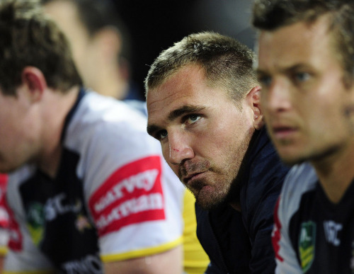 Matthew Scott, Johnathan Thurston and Scott Bolton of the Cowboys