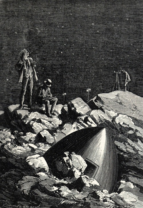 magictransistor:  Émile Bayard (engraved by Hildibrand), Autour de la Lune (All Around The Moon); Jules Verne, Paris, c. 1872.     