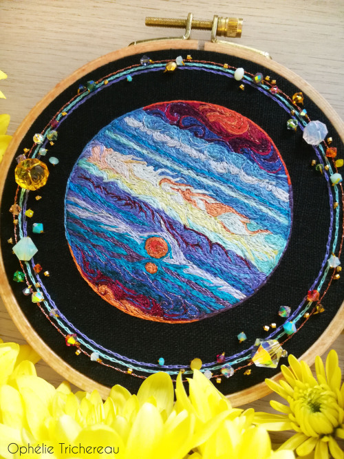 &ldquo;Jupiter&rdquo;Hand embroidery.DMC embroidery threads, Swarovski crystal beads and 24kt gold p