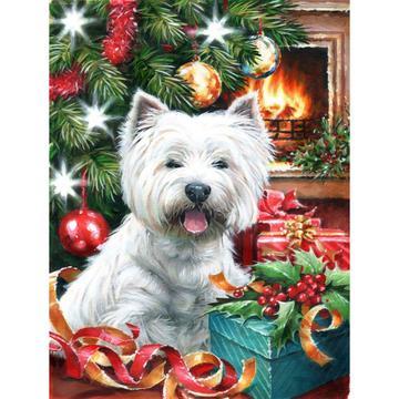 White Dog Christmas Tree 5D Diamond Painting 