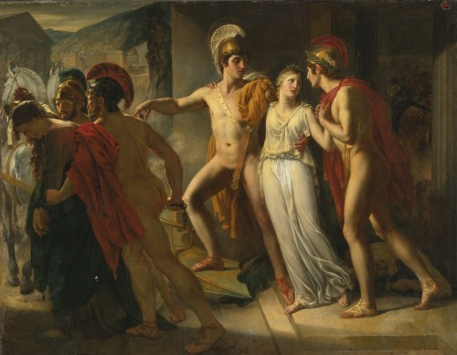 Castor and Pollux rescuing Helen.Oil on Canvas.113.2 x 145.4 cm.Art by Jean-Bruno Gassies.(1786-1832