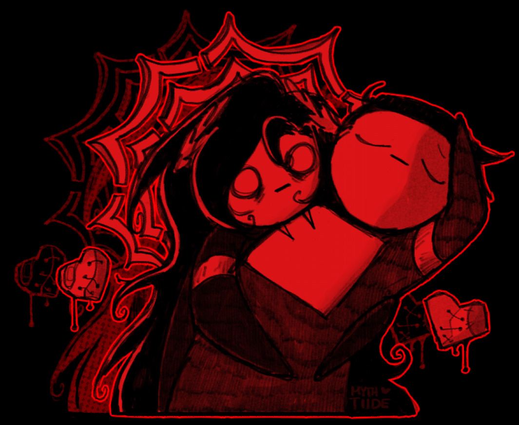 a doodle of a vampire falke embracing adler