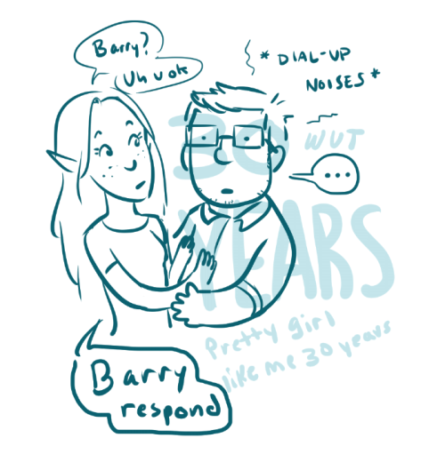 tazdelightful: [ID: A four-panel doodle comic featuring Lup and Barry. They are holding each other a