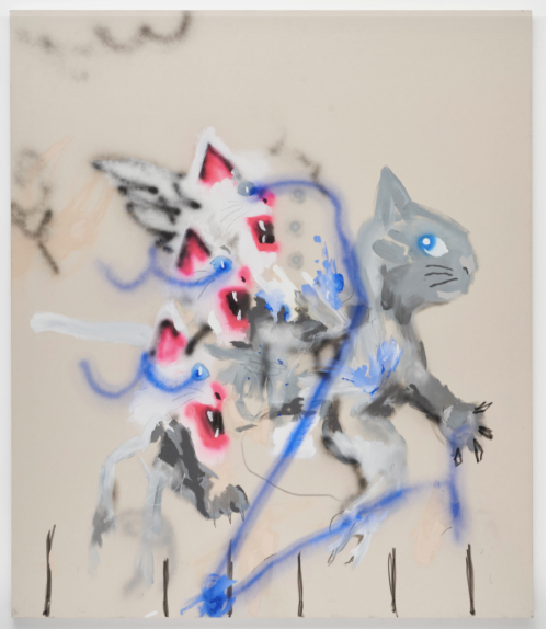 Robert Nava. Water Heart Cat, 2020.acrylic &amp; grease pencil on canvas