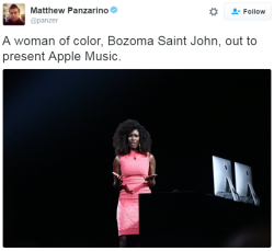 puffsaddy:  bergamotandrose:  lordstretchmarkz:  lifeasmeesh:  hustleinatrap:  Bozoma Saint John is my hero! She is fabulous!   BuzzFeed crowned her “the coolest person to ever go onstage at an Apple event.”   #BlackPride  She told them to clap with