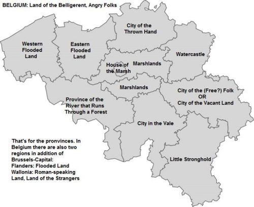 mapsontheweb:Belgium provinces with their literal meanings.More literal meaning maps &gt;&gt;