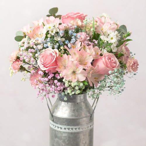 Rainbow Galaxy by BunchesA beautiful arrangement of pink Roses, Alstroemeria and Spray Carnations ac