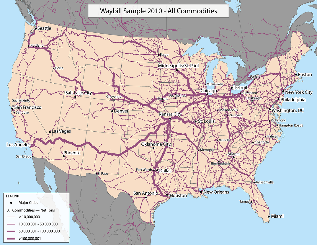 Us Freight Rail Map Maptitude — Us Freight Rail Usage