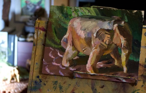 Day 12 #stradaeasel challenge  Another smaller painting today, this is the other elephant figurine t