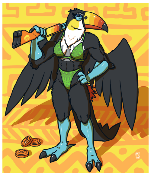 izzyink: Locked and Loaded  Toucannon is quite a sharpshooter in skeet shooting. Let those clay discs fly and she’ll shoot them all with her rifle!Toucannon belongs to Game Freak/Nintendo.   