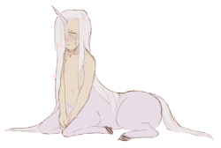 kingkimochi:  a sad unicorn centaur boy 