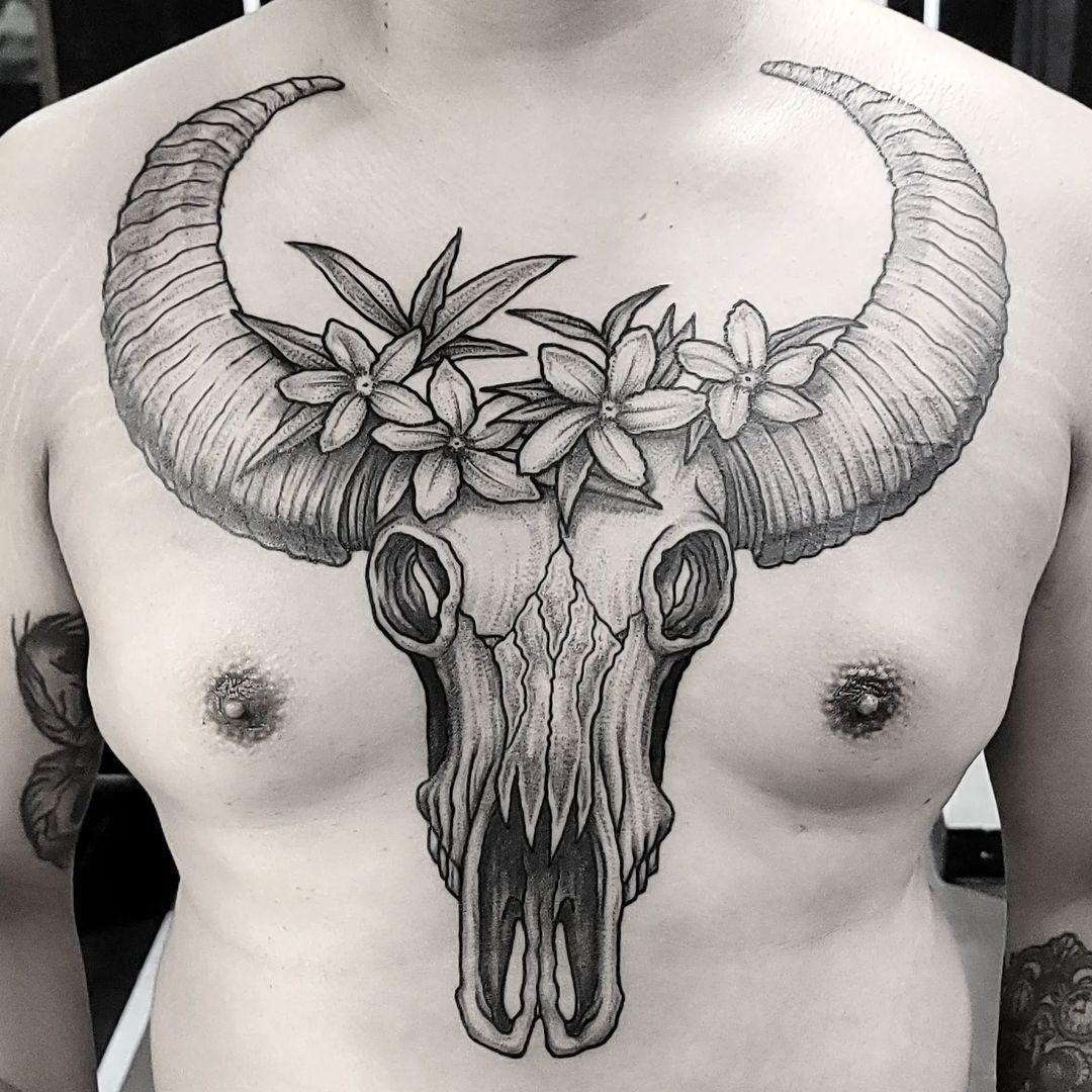Andy Howl - Bull skull chest piece. About 5 hours over 2...
