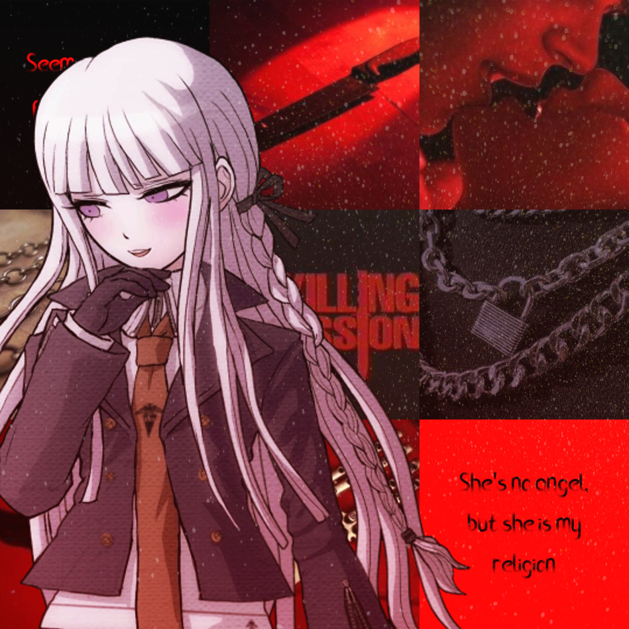 Kyoko Kirigiri Aesthetic BoardWith Themes of being in love with Junko Enoshima, Knives, Chains, Lyrics from Shes My Religion by Pale Waves, and Black and RedRequested by @pawn-turned-queen! #Danganronpa #Danganronpa Trigger Happy Havoc #Danganronpa THH#Kyoko Kirigiri#Kyoko#Danganronpa kin#DR kin #Kyoko Kirigiri kin #Fictionkin#Aesthetic Board