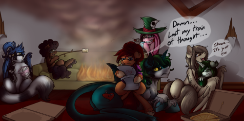 askearthairandmagic:  Beat: I think we went to a bar at some point but not too sure about that… and we may need a new couch…  (beats needs art lessons) ((featuring Beats friends, Nibbles, Azula, Gunny, Oddball, Shibi, Paddy))  X3!