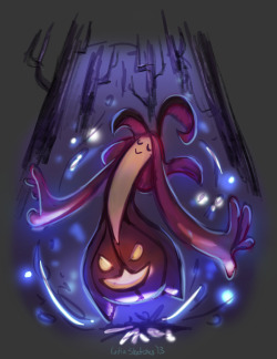 kastiasketches:  Day 9 - Ghost - Gourgeist Actually put some time and effort into this one after I rushed the last few entries, and I really like how this came out!!!  But yes, I ADORE the Pumpkaboo/Gourgeist evo line. My Gourgeist, Sally is a freakin