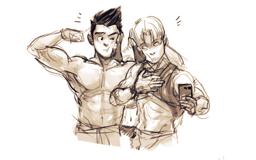 jasjuliet:  In which Goten and Trunks are instahoes who post workout selfies and Marron inherits her dad’s stocky build! The Saiyans fanboy accordingly. 