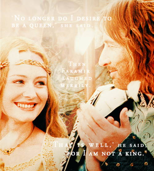 taurielsilvan:eowyn + faramir | for @shieldmaidenofsherwood“And again she looked at Faramir. ‘No lon