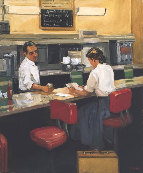 books0977:  Night Cafe (2012). Sally Storch (American, 1952-). Oil on canvas. Storch cites Edwa