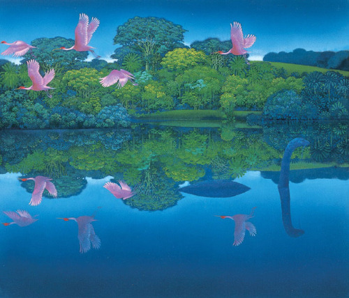 bluebirdofhappinessstuff:indigodreams:Hirō IsonoMagic birds were dancingin the mystic marsh.The gras