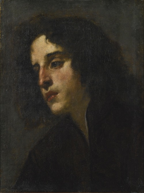 Head Study of a Young Man. Oil on Canvas. 48.5 x 36.9 cm. Art by Jacopo Vignali.(1592-1664).