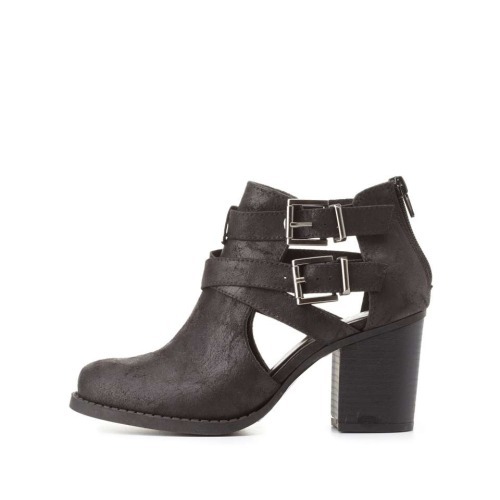 High Heels Blog Belted Cut-Out Chunky Heel Booties via Tumblr