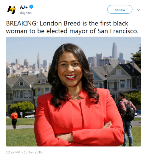 profeminist - “BREAKING - London Breed is the first black woman...