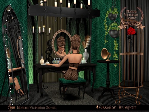 Obsidian Bedroom By SIMcredible!designs | Available at TSR. Part of ‘Modern Victorian Gothic&r