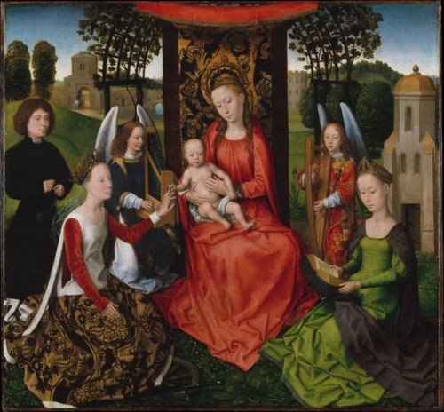 artist-memling: Virgin and Child with Saints Catherine of Alexandria and Barbara, Hans Memling, earl