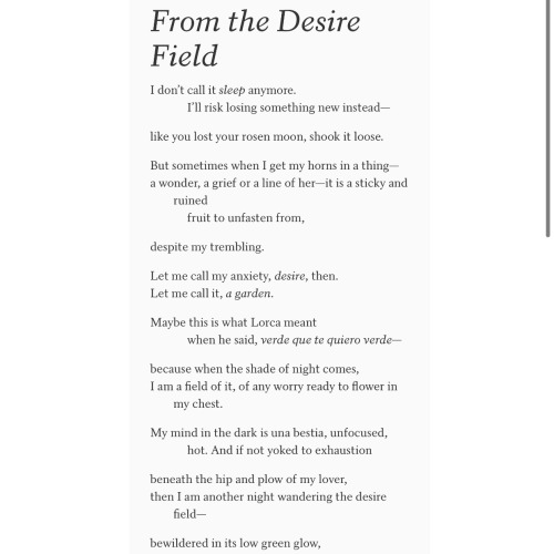 Let me call my anxiety, desire, then./ Let me call it, a garden.