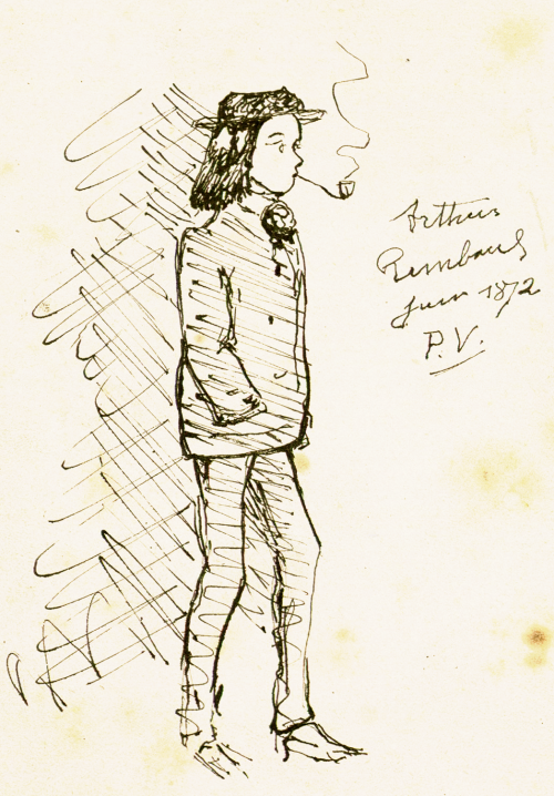 barcarole:Rimbaud as drawn by Verlaine in 1872 and 1875.