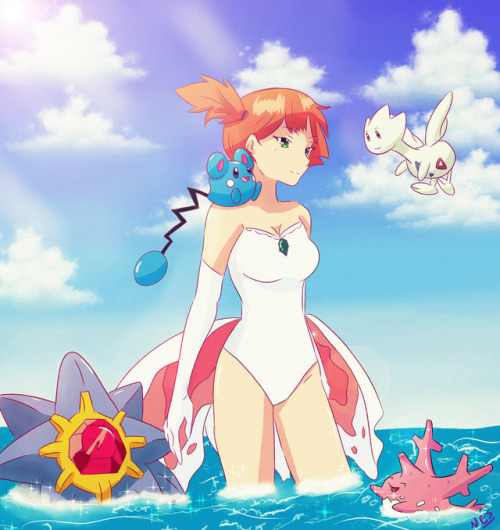 sakurawings:Misty’s beach day. - since shes coming back to the show i decided to make some fan art &